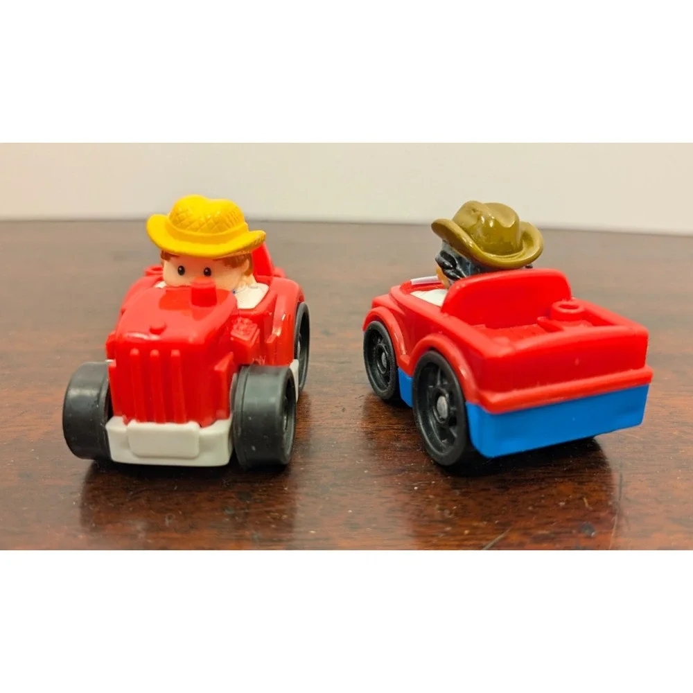 Fisher Price Little People Vehicle Lot of 2 Red Tractor Pickup Truck Cowboy Farm